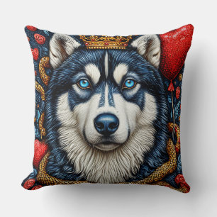 Royal Husky in Crown 🐺👑 Majestic Dog Noble Pet Throw Pillow