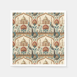 Royal Indian Palace Peacock Floral Pattern Artwork Napkin