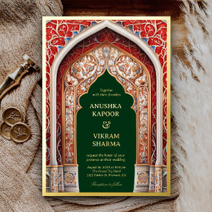 Royal Indian Palace Red Arch Green Wedding Gold