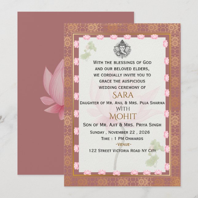 Royal Indian Wedding Invitation Card (Front/Back)