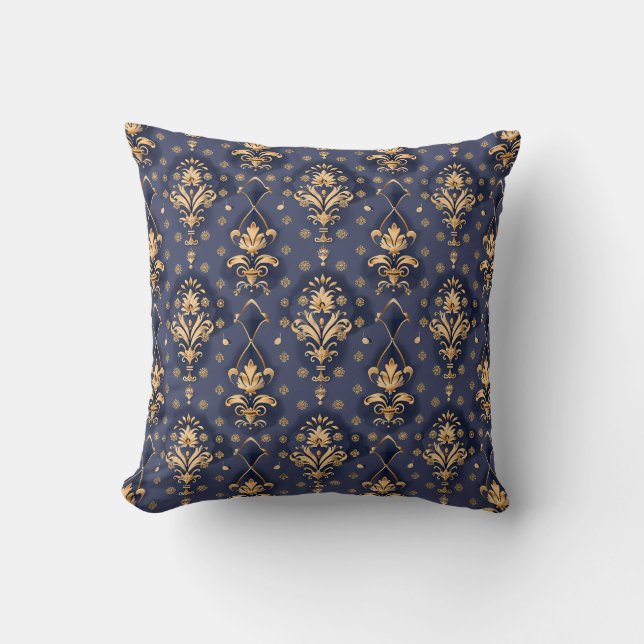 Royal Indigo Baroque Princesscore Throw Pillow (Front)
