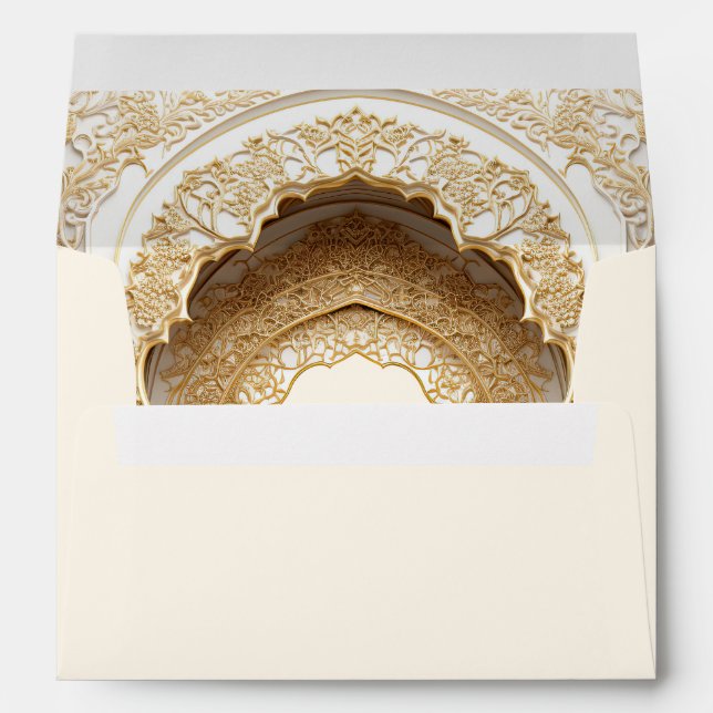 Royal Islamic Arch Cream Gold Wedding Envelope (Back (Bottom))
