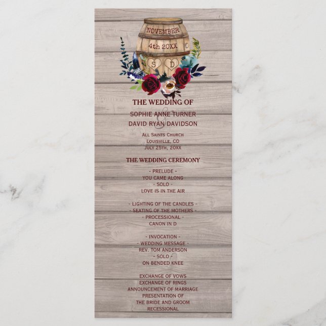 Royal Ivory Floral Bourgogne Programme de mariage (Devant)
