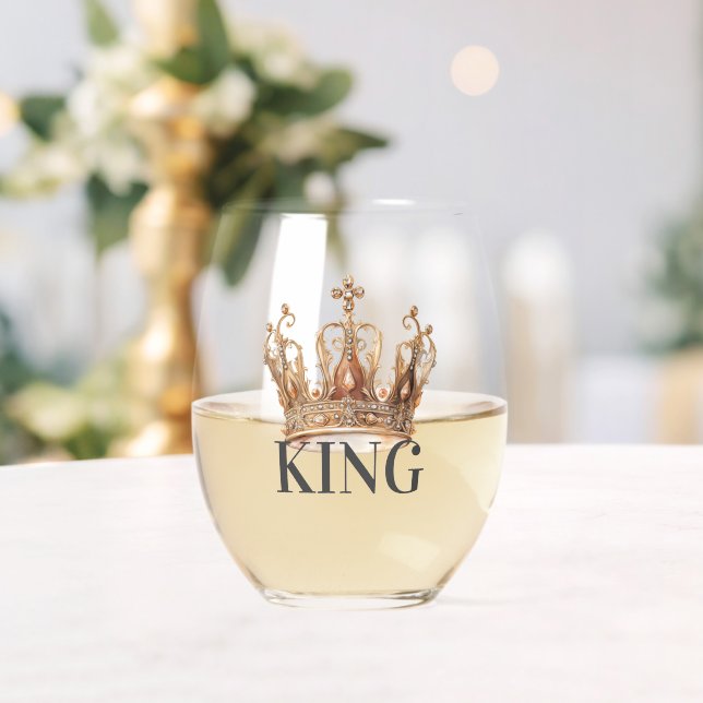 Royal King Gold Gilded Crown Stemless Wine Glass (Insitu (Wedding))