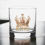 Royal King Gold Gilded Crown Whiskey Glass<br><div class="desc">A design fit for a king,  this royal whiskey rocks glass features a gold gilded crown sitting atop KING text in gold type face. This design is a perfect choice for all kinds of celebrations: Wedding,  Father's Day,  Birthday and any day!</div>