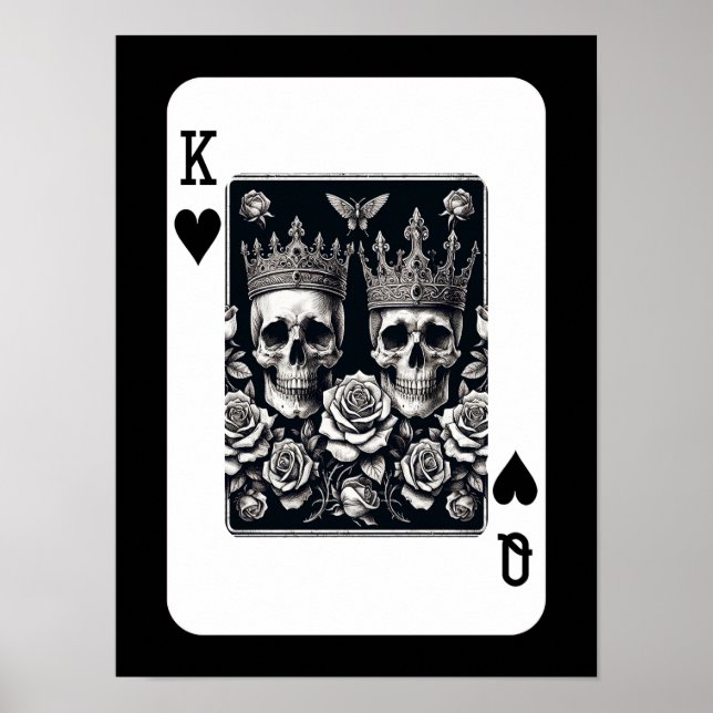 Royal King & Queen of Hearts Skulls & Roses Poster (Front)