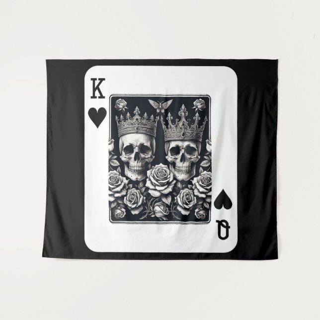 Royal King & Queen of Hearts Skulls & Roses Tapestry (Front (Horizontal))