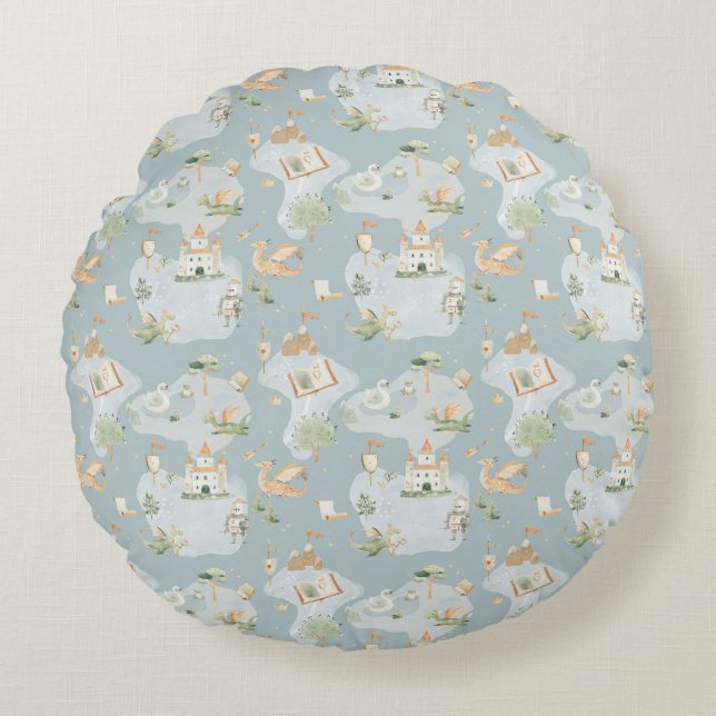 Royal Kingdom castle Dragon Blue map Round Pillow (Front)