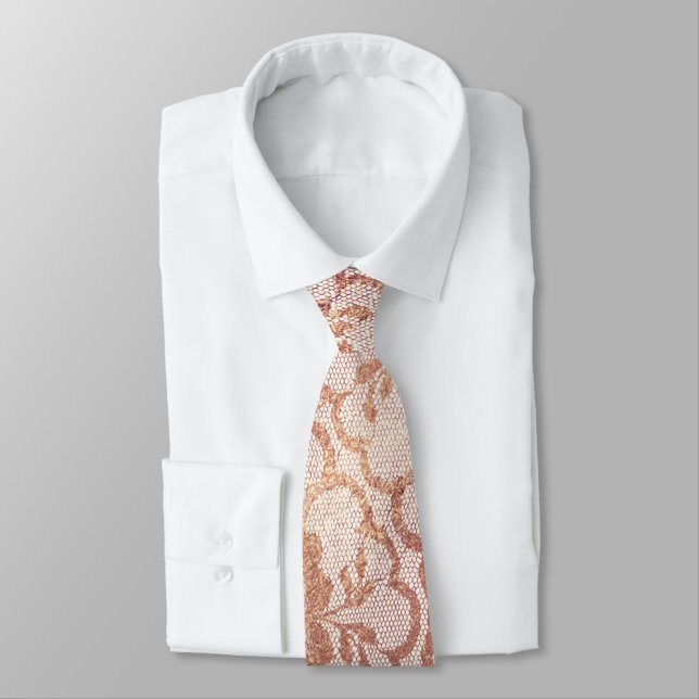 Royal Lace Blush Pink Rose Gold Metallic White Tie (Tied)