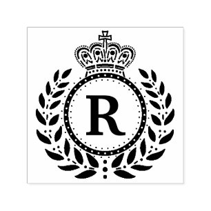 Royal Laurel Wreath Crown Monogram   Black White Self-inking Stamp