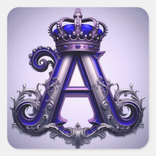 Royal Letter A Crown Monogram Vintage Ornate Square Sticker