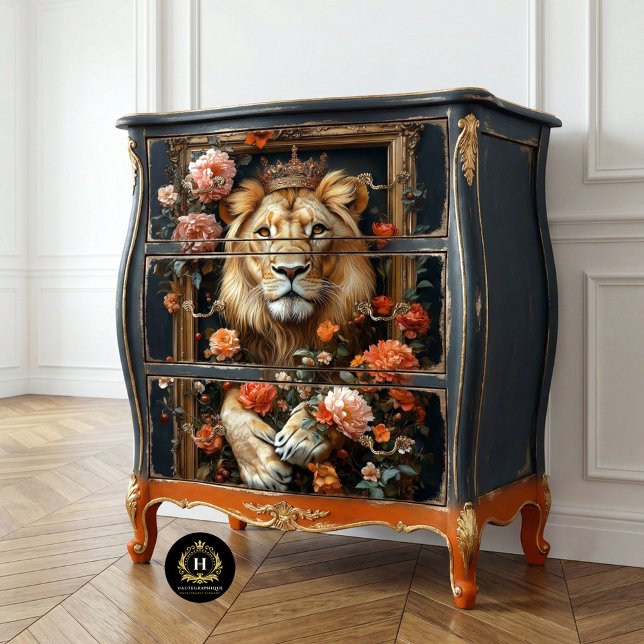 Royal Lion King Crown Floral Frame Decoupage  Tissue Paper (Creator Uploaded)