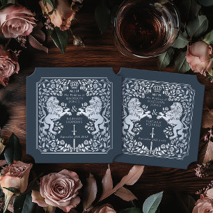 Royal Lion Medieval Sword Wedding Blue Ticket Paper Coaster
