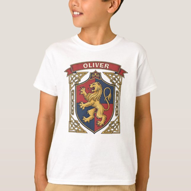 Royal Lion Rampant Coat of Arms Celtic Knotwork T-Shirt (Front)