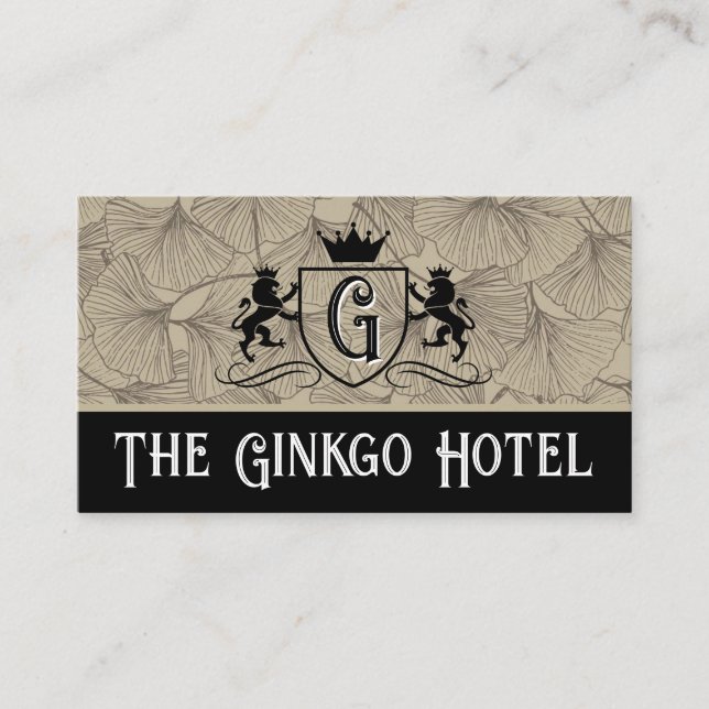 Royal Lions Crest | Vintage Ginkgo Pattern Business Card (Front)