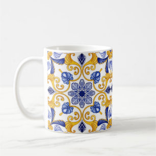 Royal Lisbon Scrollwork  Elegant Portuguese Blue  Coffee Mug