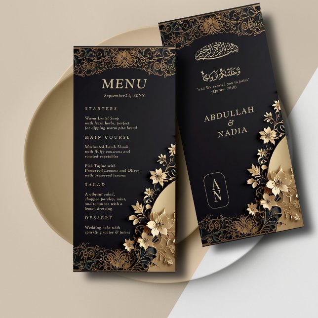 Royal & Luxurious Golden Floral Islamic Wedding Menu (Creator Uploaded)