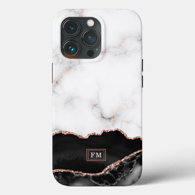 Royal Luxury Black Agate Gold Custom Name Monogram Case-Mate iPhone Case (Back)