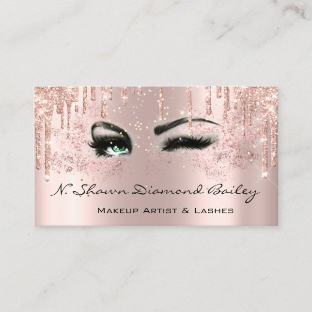 Royal Makeup Artist Lashes Rose Drip Green Eyes Business Card (Front)