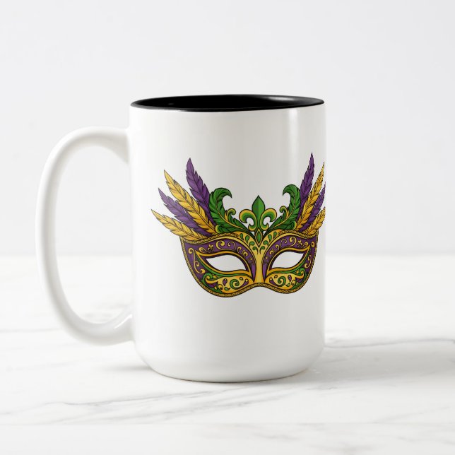 Royal Mardi Gras Crowns and Jewels Pattern Coffee  Two-Tone Coffee Mug (Left)