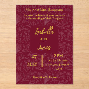 Royal Maroon ACRYLIC Customizable Invitation