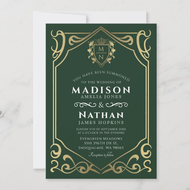 Royal Medieval Fantasy Monogram Wedding  Invitation (Front)