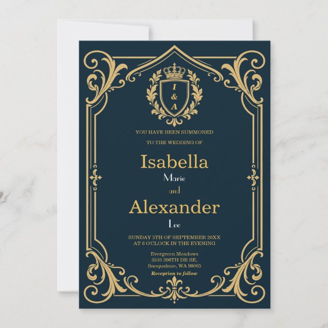 Royal Medieval Monogram Wedding Invitation (Front)