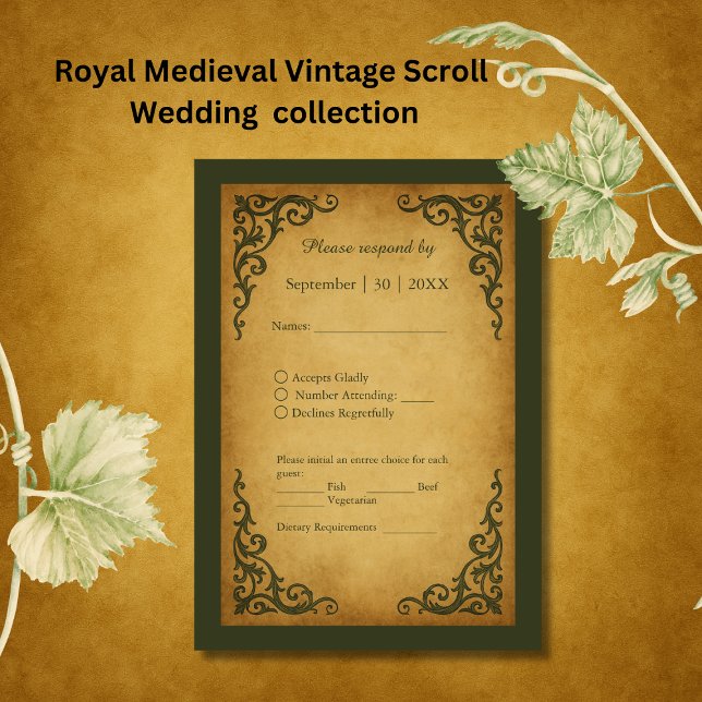 Royal Medieval Vintage Scroll Wedding RSVP Card (Creator Uploaded)