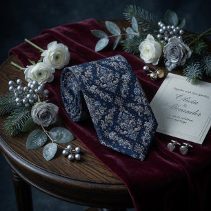 Royal Midnight Damask Snow Elegance Tie