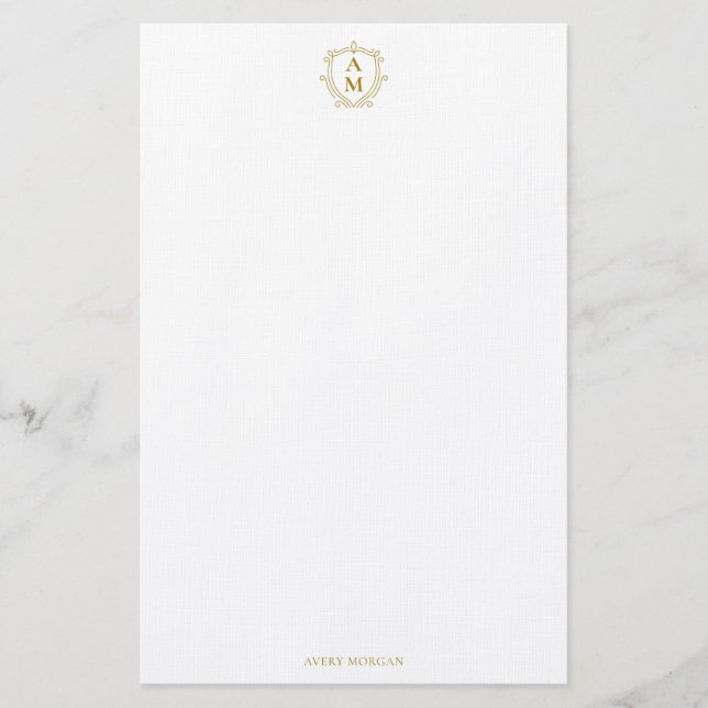 Royal Monogram Crest Luxury Gold Personalized Stationery (Front)
