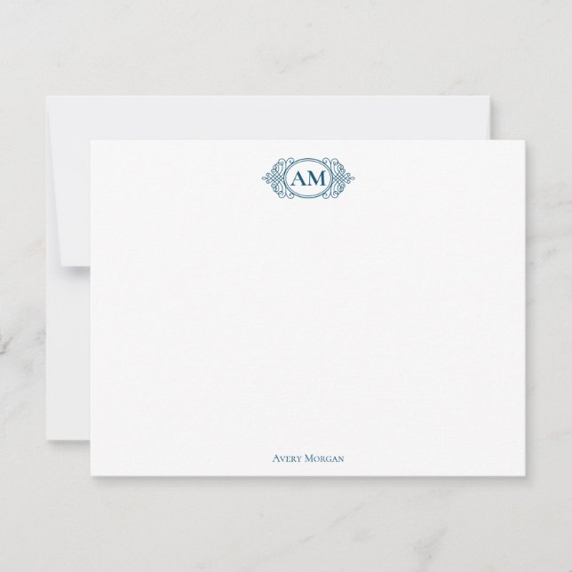 Royal Monogram Crest Navy Blue Personalized Card (Front)