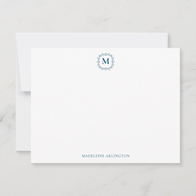 Royal Monogram Crest Navy Blue Personalized Card (Front)