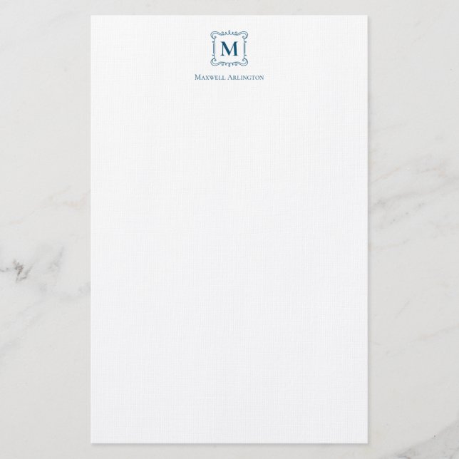 Royal Monogram Crest Navy Blue Personalized Stationery (Front)
