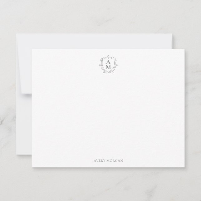 Royal Monogram Crest Smokey Grey Personalized Card (Front)