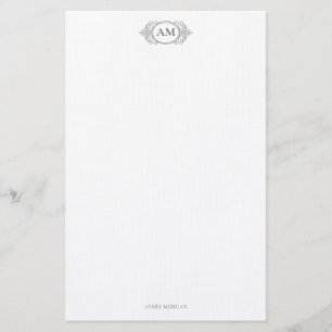 Royal Monogram Crest Smokey Grey Personalized Stationery