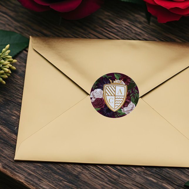 Royal Muse Medieval Fantasy Crest & Floral Wedding Classic Round Sticker (Royal Muse Medieval Fantasy Crest & Floral Wedding Classic Round Sticker)
