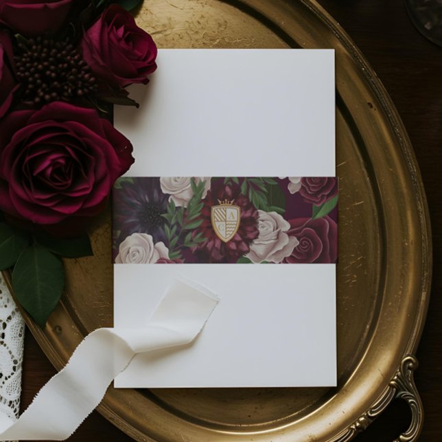 Royal Muse Medieval Fantasy Crest & Floral Wedding Invitation Belly Band (Royal Muse Medieval Fantasy Crest & Floral Wedding Invitation Belly Band)