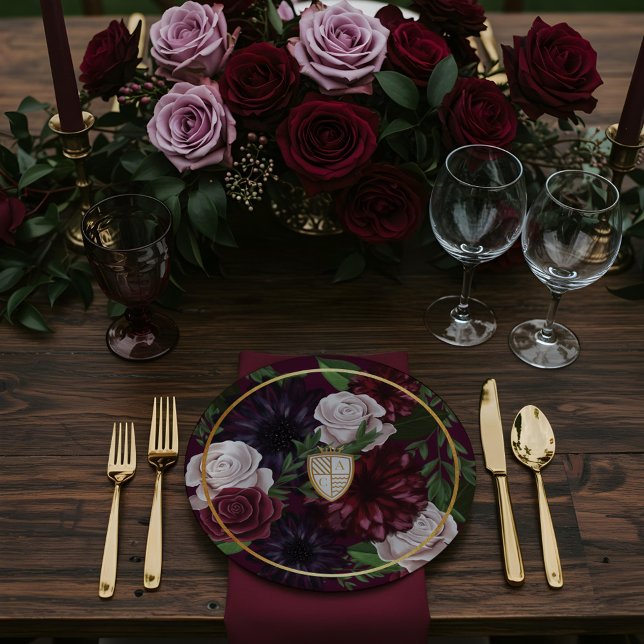 Royal Muse Medieval Fantasy Crest & Floral Wedding Paper Plate (Royal Muse Medieval Fantasy Crest & Floral Wedding Paper Plates)