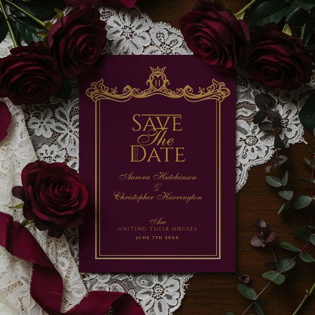 Royal Muse Medieval Fantasy Ornate Plum Wedding Save The Date (Royal Muse Medieval Fantasy Ornate Plum Wedding Save The Date)
