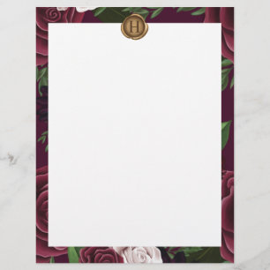 Royal Muse Medieval Fantasy Plum Floral Wedding Letterhead
