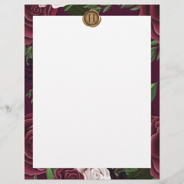 Royal Muse Medieval Fantasy Plum Floral Wedding Letterhead (Front)