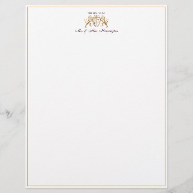 Royal Muse Medieval Lion Crest & Floral Wedding Letterhead (Front)