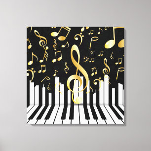 Royal Music Note black gold piano keys Canvas Print