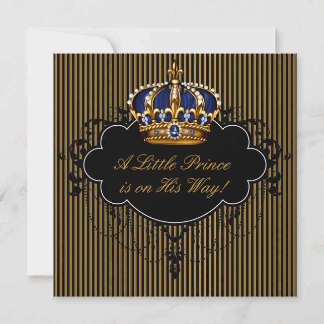 Royal Navy Blue Black Gold Prince Baby Boy Shower Invitation (Front)