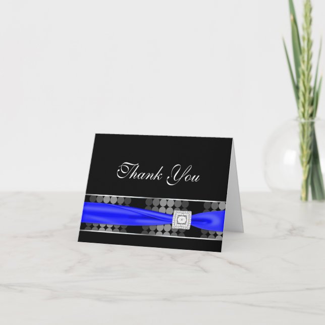 Royal Navy Blue Black Thank You Cards (Front)