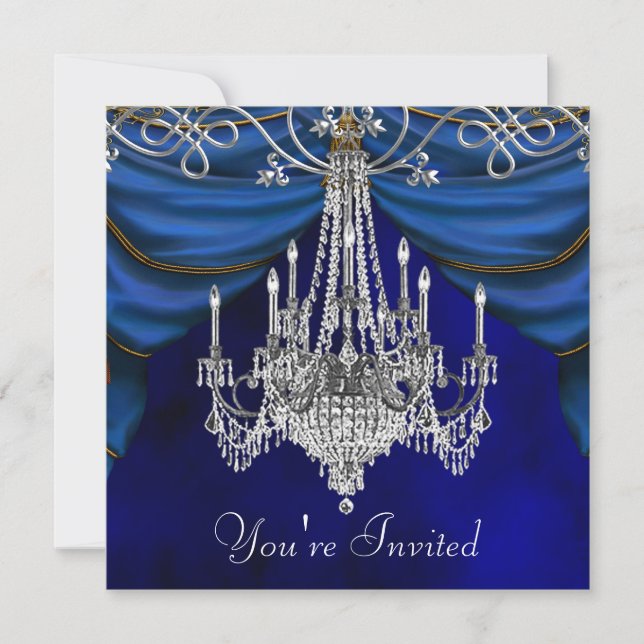 Royal Navy Blue Chandelier Party Invitations (Front)