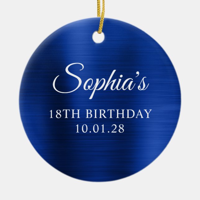 Royal Navy Blue Faux Foil 18th Birthday Photo Ceramic Ornament (Front)
