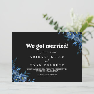 Royal Navy Blue Floral Elopement Announcement