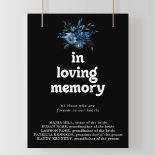 Royal Navy Blue Floral In Loving Memory Sign