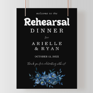 Royal Navy Blue Floral Rehearsal Dinner Welcome Poster